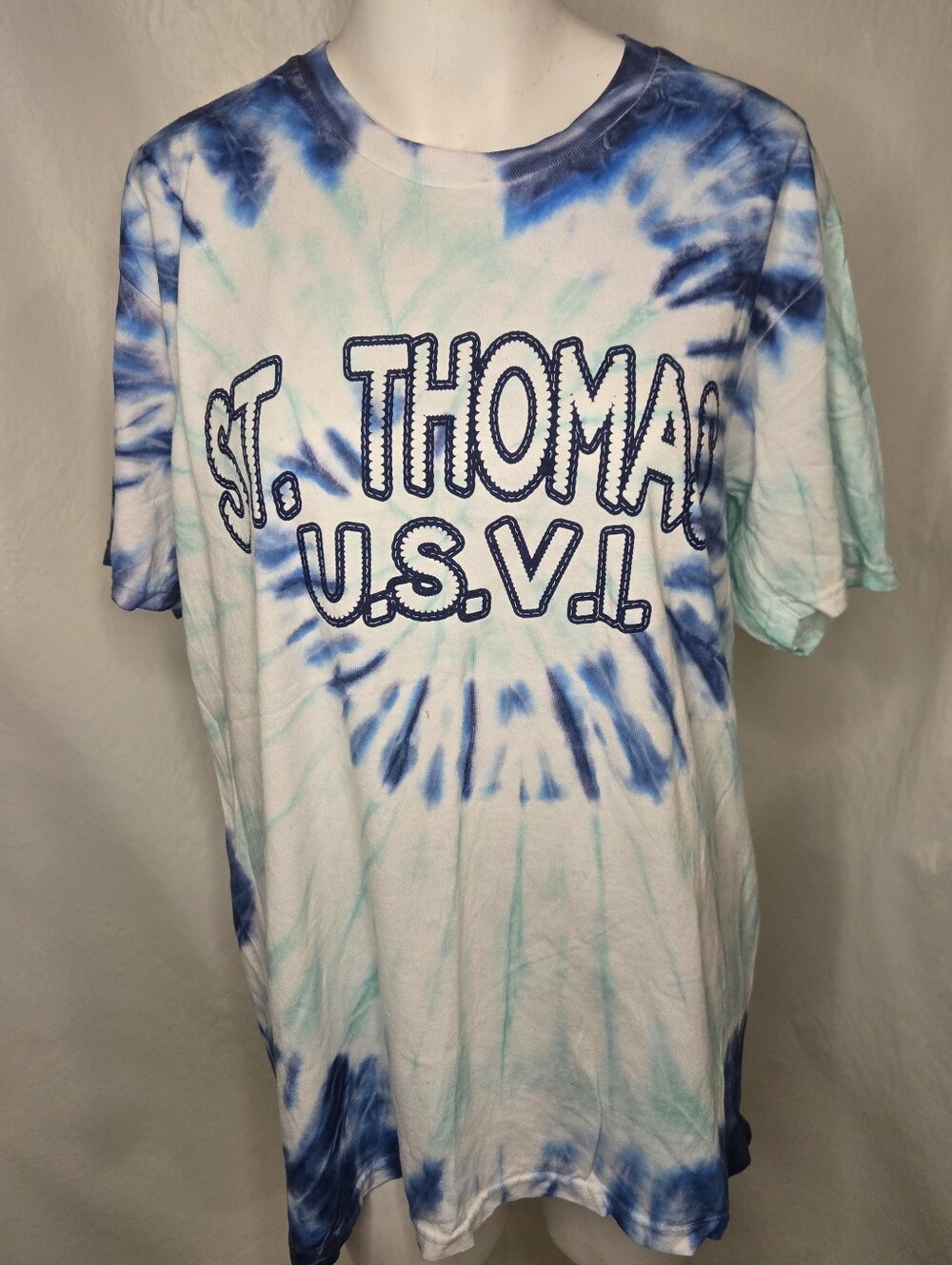 St. Thomas U.S.V.I. Blue Spiral Tie Dye Graphic T-Shirt XL